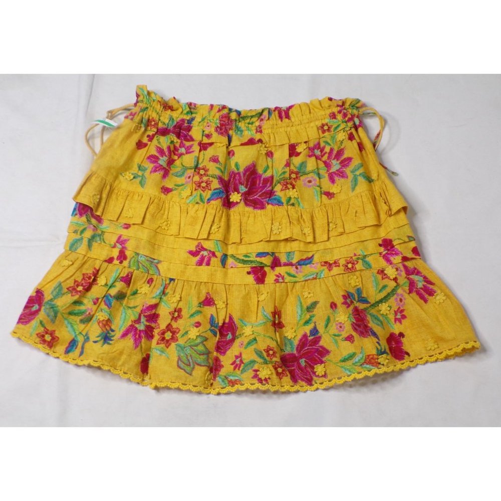 🆕 FARM RIO Flower Dream Tiered Cotton Mini Skirt Yellow Small - Picture 10 of 11